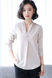 482-白色女职业长袖时尚韩版v领衬衫打板纸样裁剪