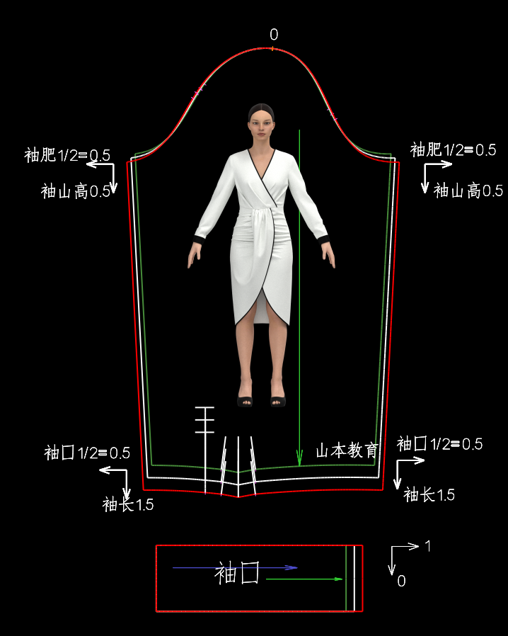 31.展褶连衣裙纸样放码-后片