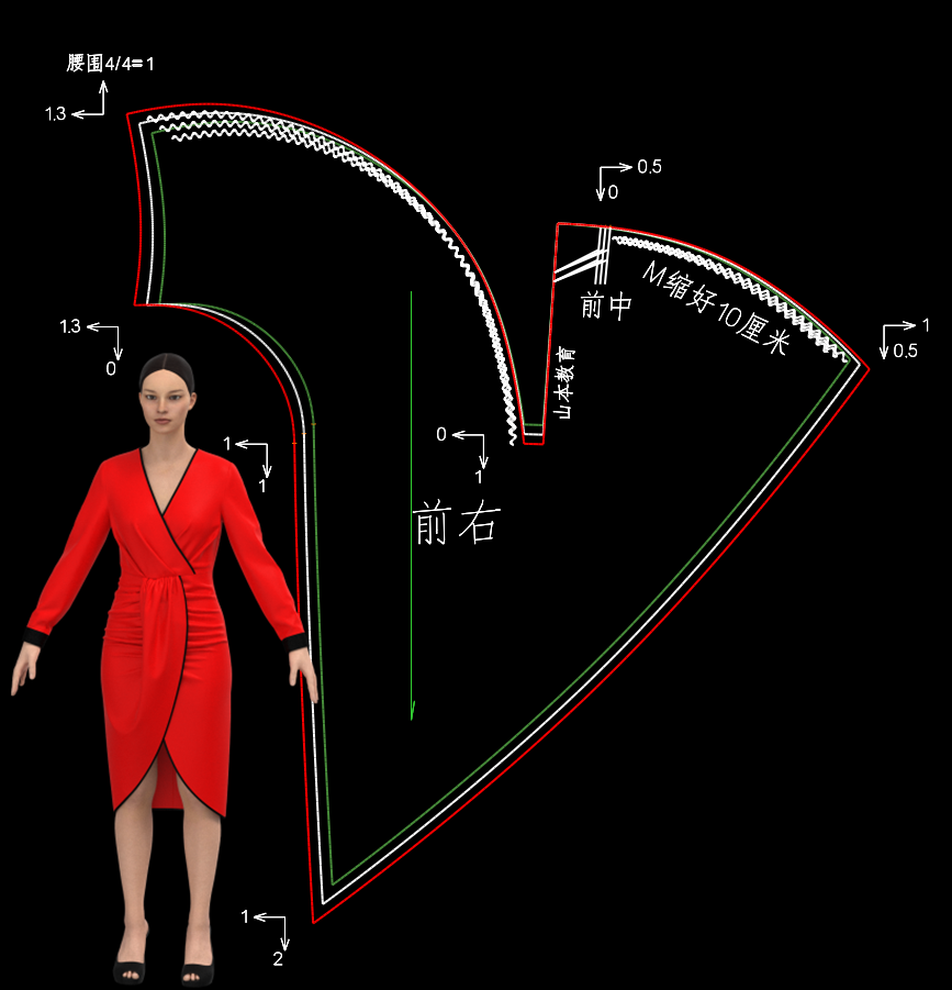 31.展褶连衣裙纸样放码-后片