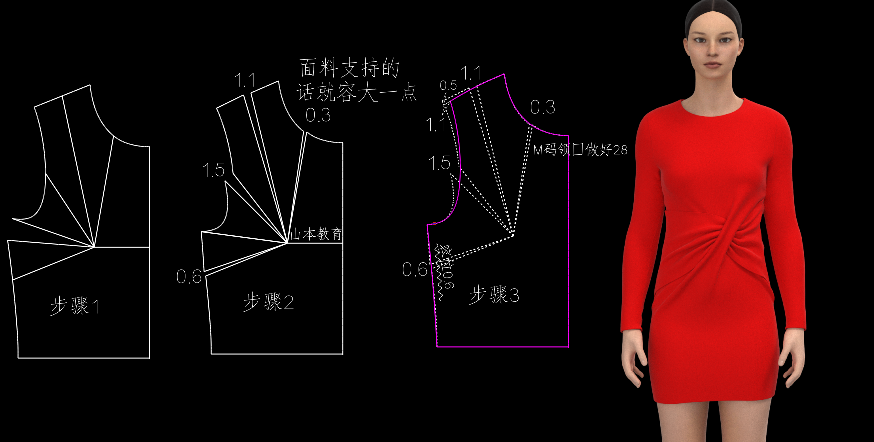 1033.一片式扭结连衣裙纸样打板裁剪