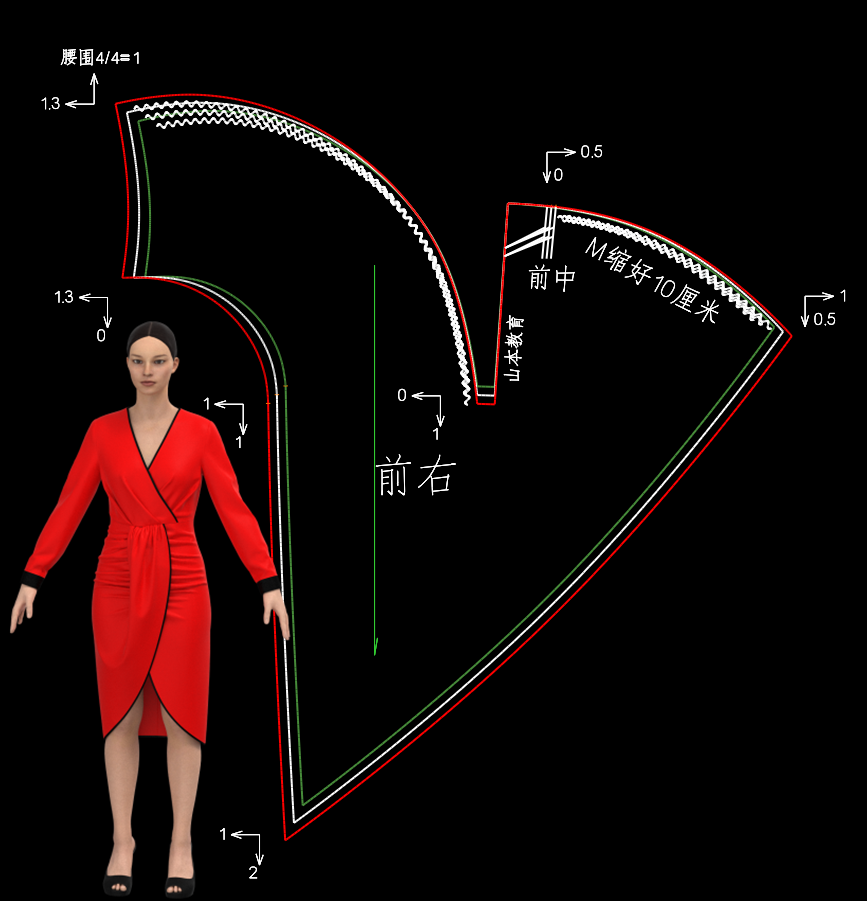 1043.展褶连衣裙放码推板