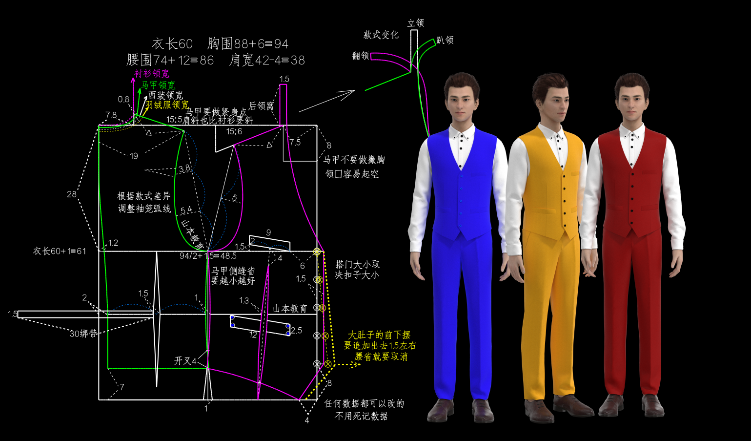 1051.男装马甲制版男西装背心