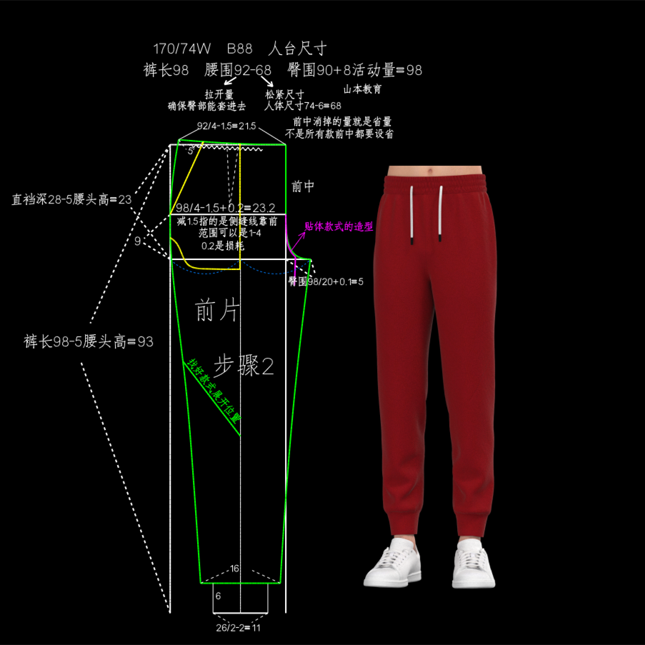 1054.男松紧裤纸样打板