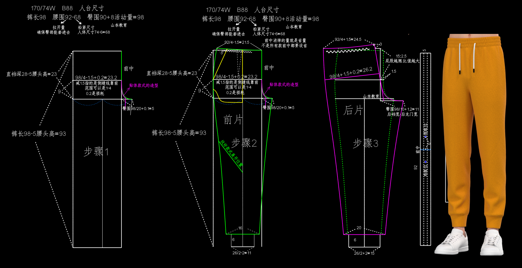 1054.男松紧裤纸样打板