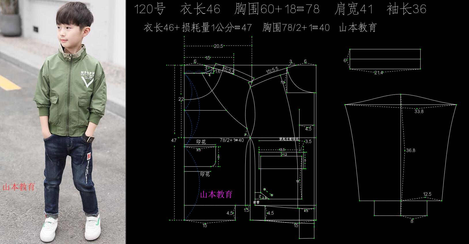 20-童装打版教程-男童立领落肩袖拉链外套