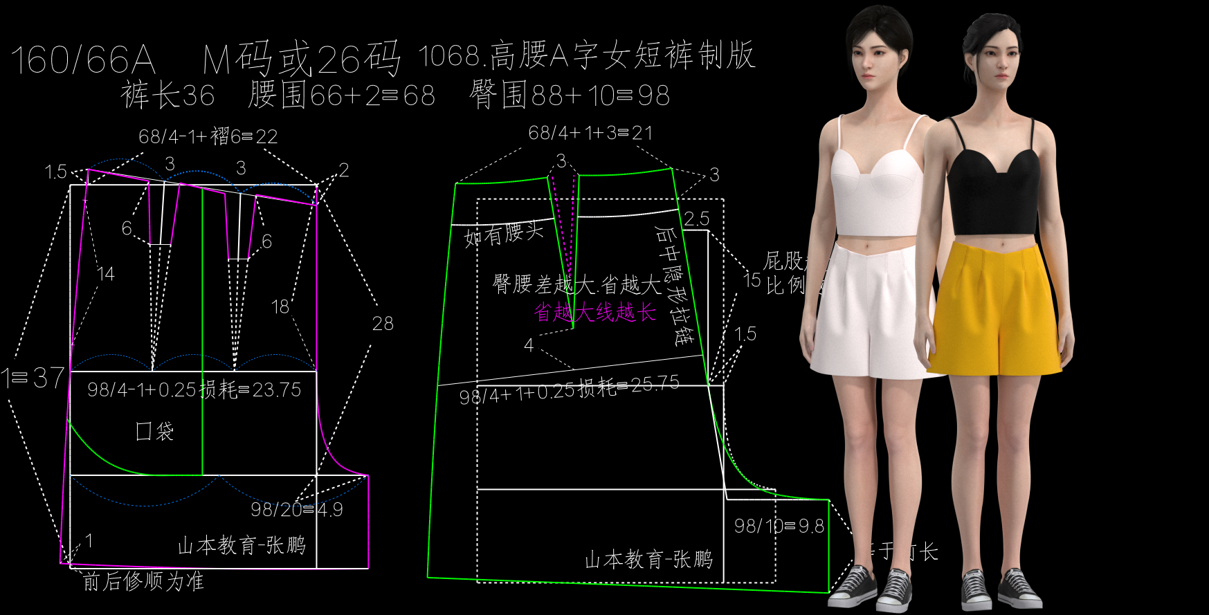 高腰A字女短裤制版服装打版裁剪纸样CAD培训