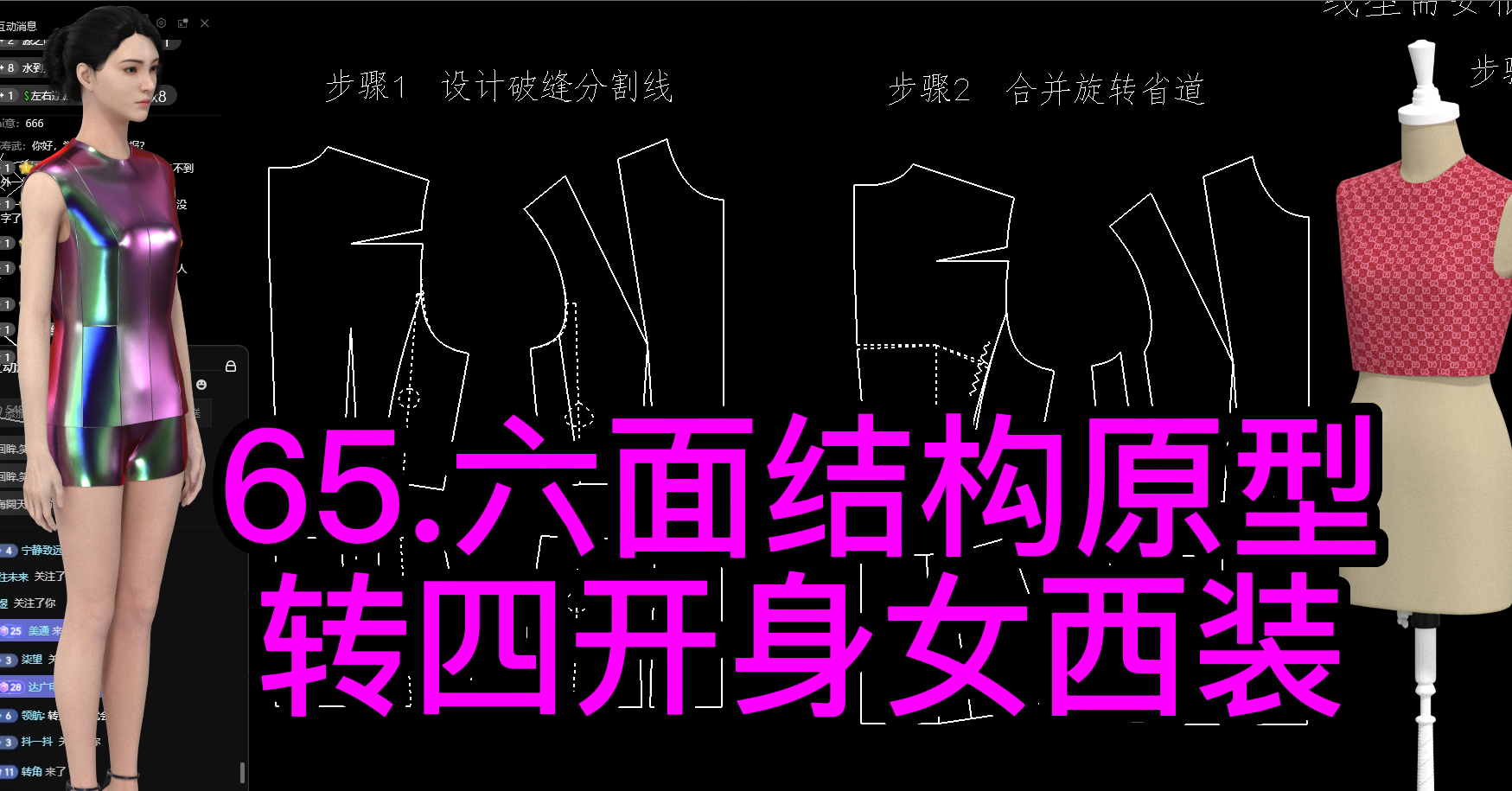 65.女装六面结构原型转四开身女西装-破八片