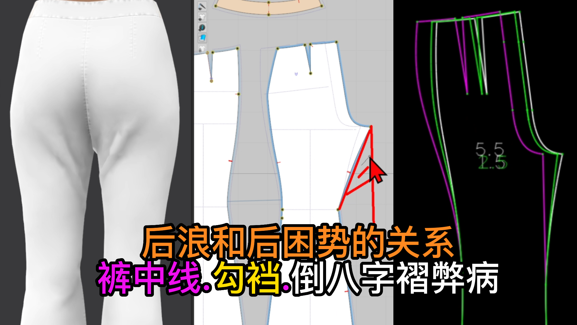 72裤子后浪和后困势的关系.裤中线确定.勾裆.倒八字褶弊病.png