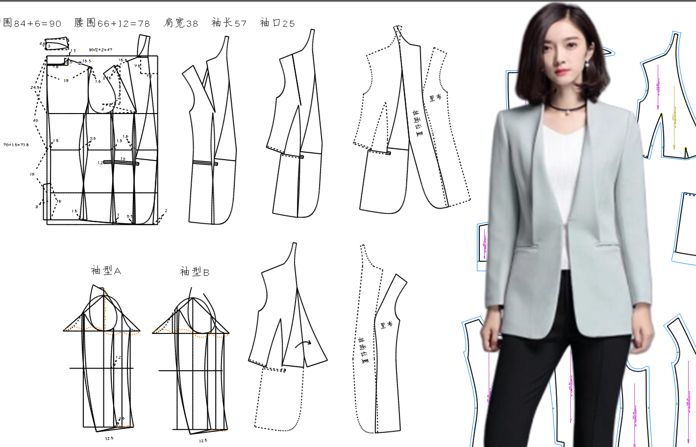 227新中式立领对襟女西服打版 放码3_副本.png